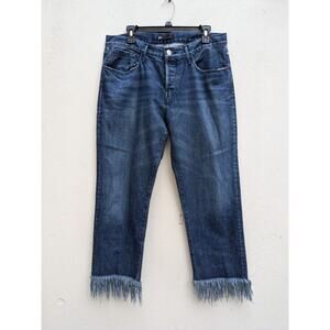 3x1 NYC Revolve Jeans Straight Fringe Frayed Hem Button Fly High Rise Denim S 31